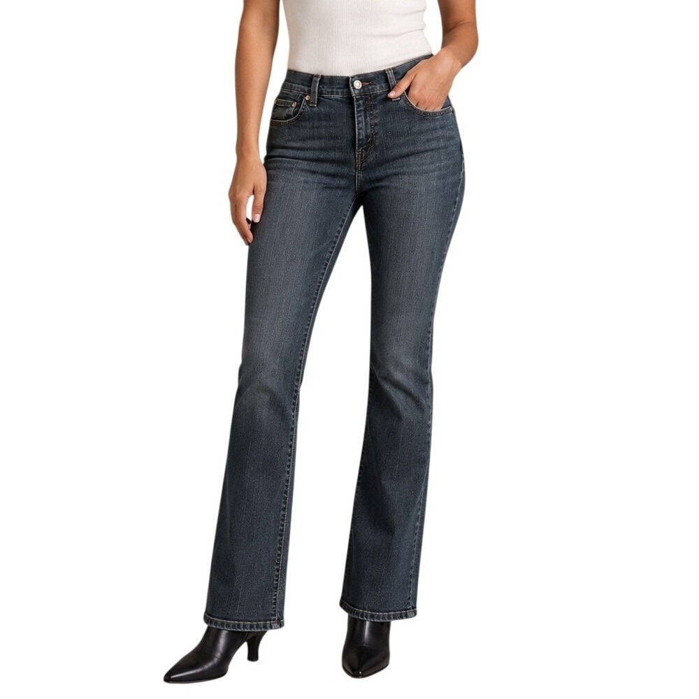 Levis 515 Dark Wash Blue Denim Stretch Mid Rise Bootcut Jeans Women's 4 Short